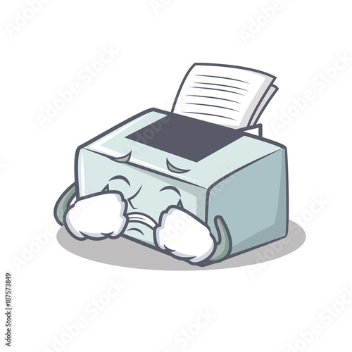 Crying printer mascot cartoon style