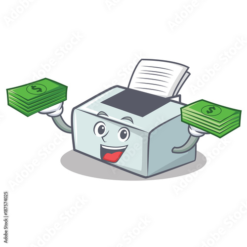 With money printer mascot cartoon style