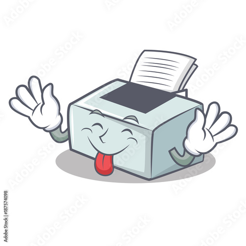 Tongue out printer mascot cartoon style