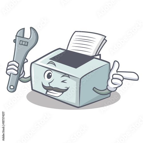 Mechanic printer mascot cartoon style