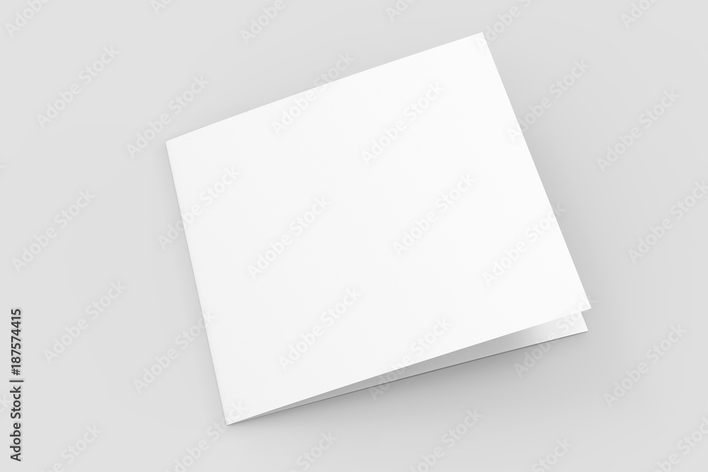 Fototapeta premium Three fold - trifold square brochure mock up isolated on soft gray background. 3d illustrating