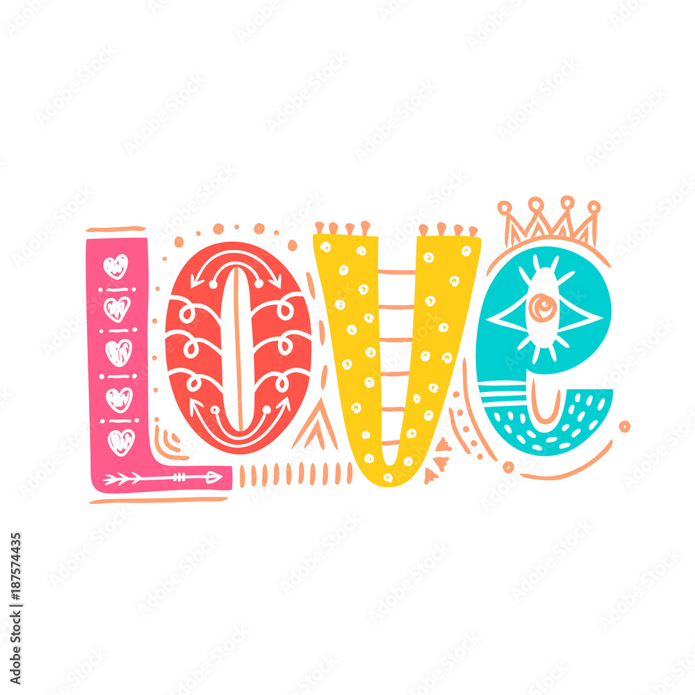 Love. Hand drawn lettering. Happy Valentine's Day. Freehand style ...