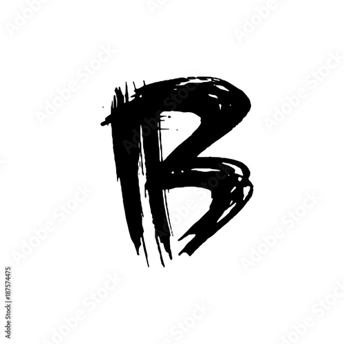 Letter B. Handwritten by dry brush. Rough strokes font. Vector illustration. Grunge style modern alphabet.