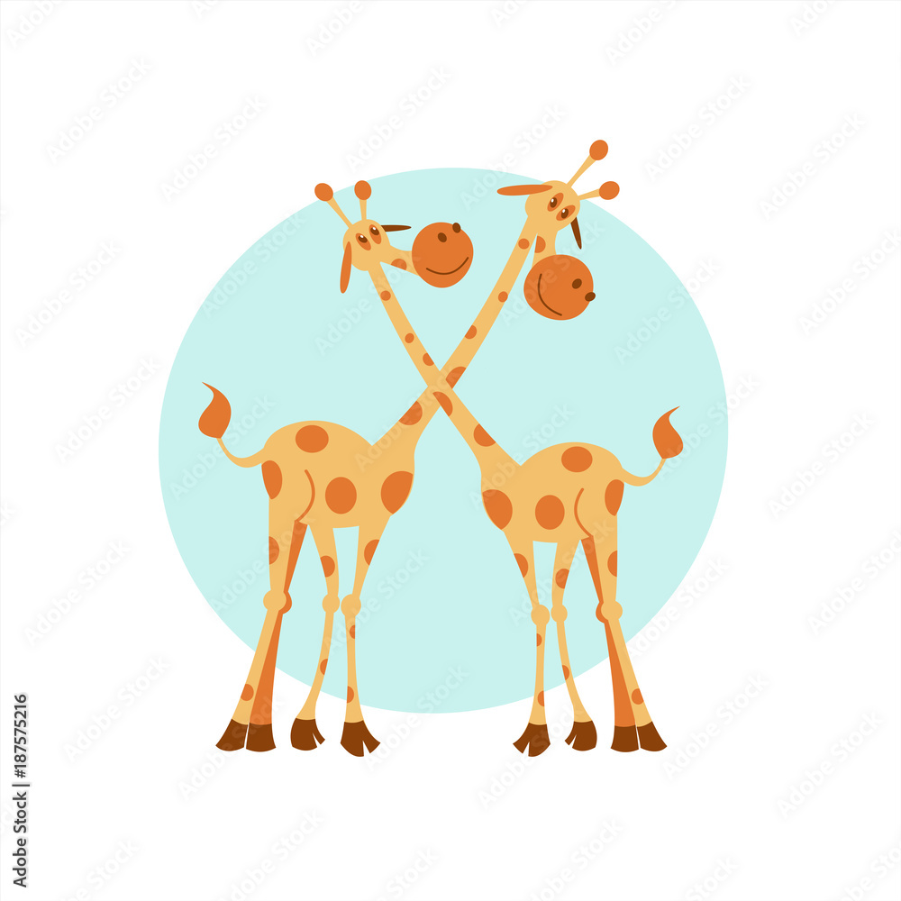 Naklejka premium Two giraffe. Vector illustration. Cute cartoon giraffes.