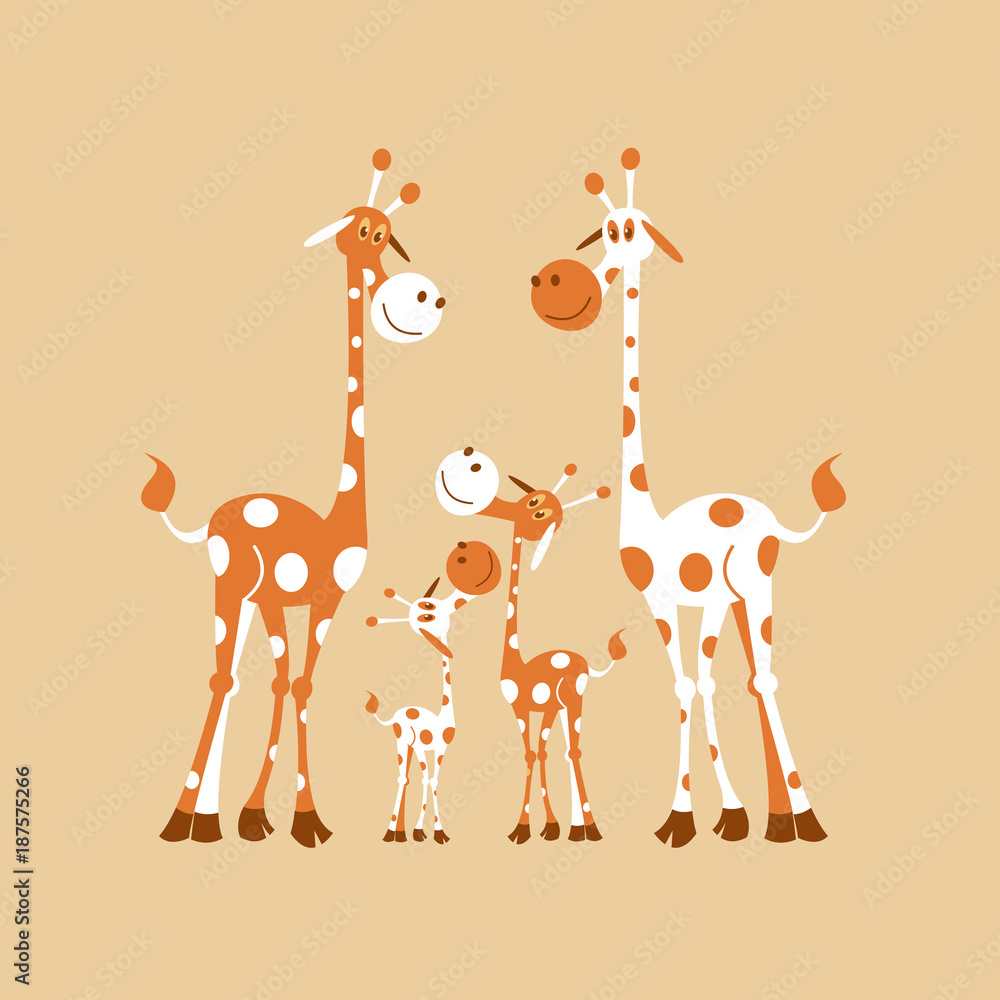 Naklejka premium Africa clipart. Family of giraffes. Giraffe mom, dad and baby giraffe. Vector illustration. Isolated on a white background.