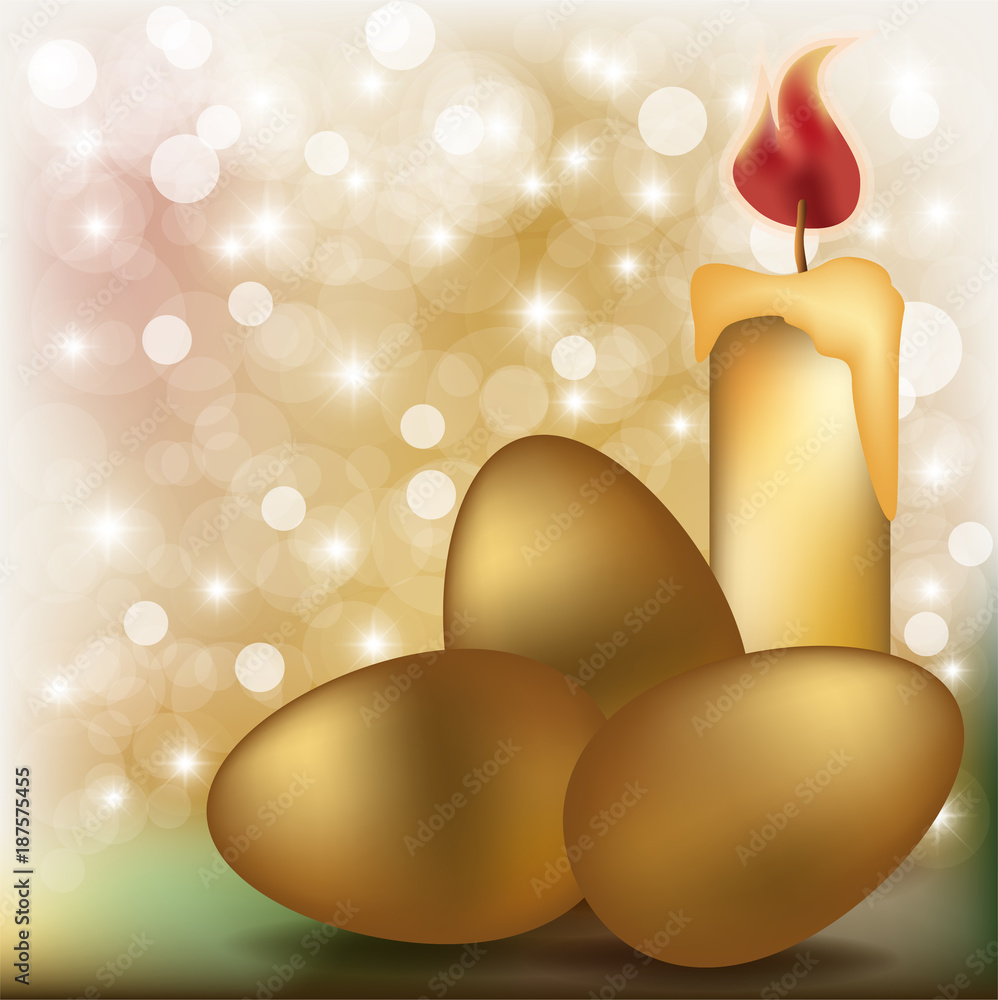 Easter Wallpaper With Candle And Golden Eggs Vector Illustration Stock Vector Adobe Stock
