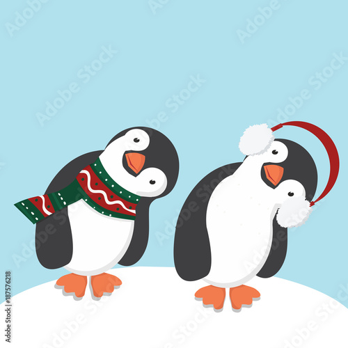 Cute Penguins in scarf and ear muffs