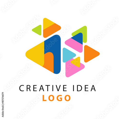 Abstract creative idea logo template. Educational business or hub emblem, children center of creativity label concept. Flat vector on white.