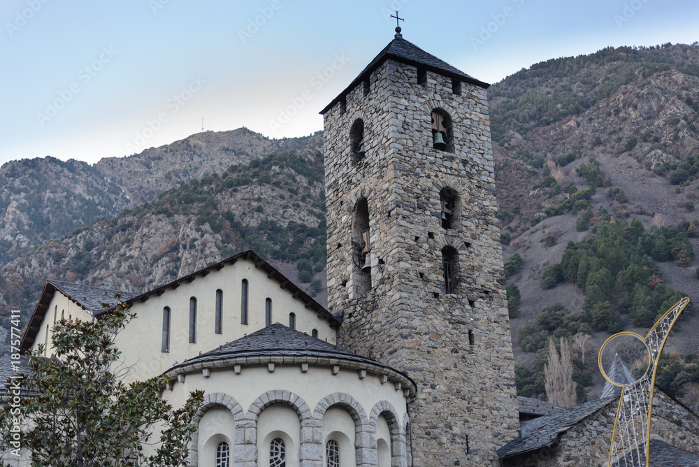 La Iglesia de San Esteban ,plaza del Príncep Benlloch de Andorra la Vieja, capital del principado de Andorra. Patrimonio Cultural de Andorra. La Iglesia de San Esteban ,plaza del Príncep Benlloch de Andorra la Vieja, capital del principado de Andorra. Patrimonio Cultural de Andorra.