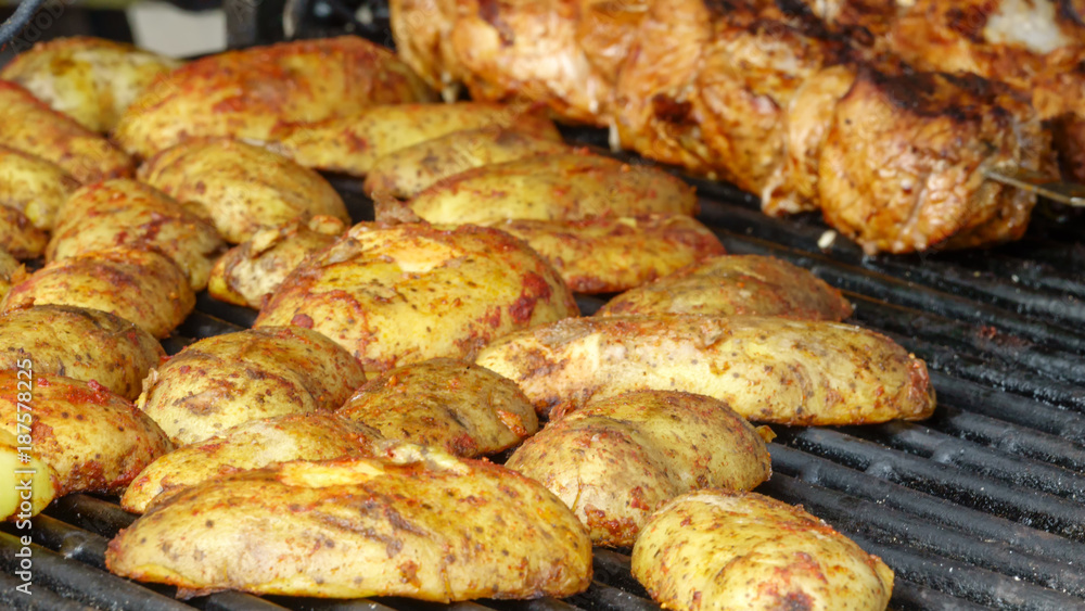 Grilled potatoes and meat Grilled potatoes and meat