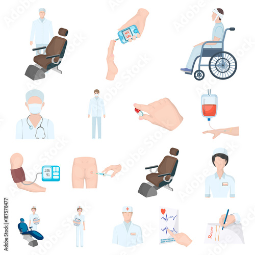Medicine and treatment cartoon icons in set collection for design.Hospital and equipment vector symbol stock web illustration.