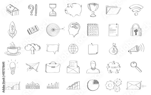 Black hand drawn web icons set