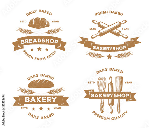 vintage bakery pastry logo design set