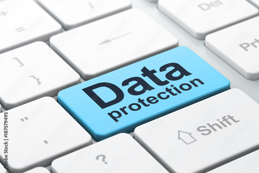 Security concept: computer keyboard with word Data Protection, selected focus on enter button background, 3D rendering Security concept: computer keyboard with word Data Protection, selected focus on enter button background, 3D rendering