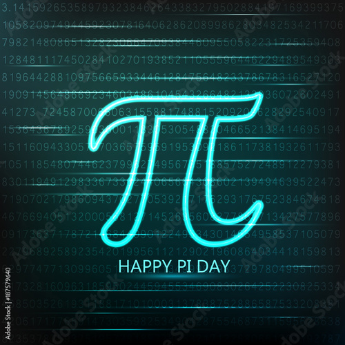 International Pi Day!  Mathematical constant number.  Neon logo.Vector illustration.
