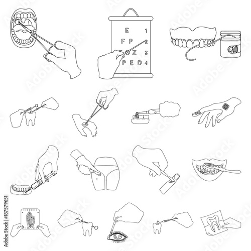 Manipulation by hands outline icons in set collection for design. Hand movement in medicine vector symbol stock web illustration.