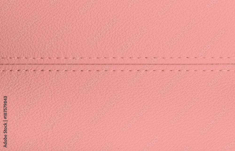 Fototapeta premium Leather texture background for design, light pink illustration. Texture, color, artificial leather with stitching
