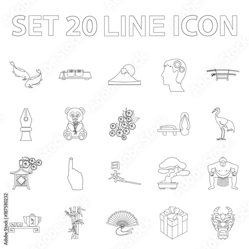 Country Japan outline icons in set collection for design.Japan and landmark vector symbol stock web illustration.