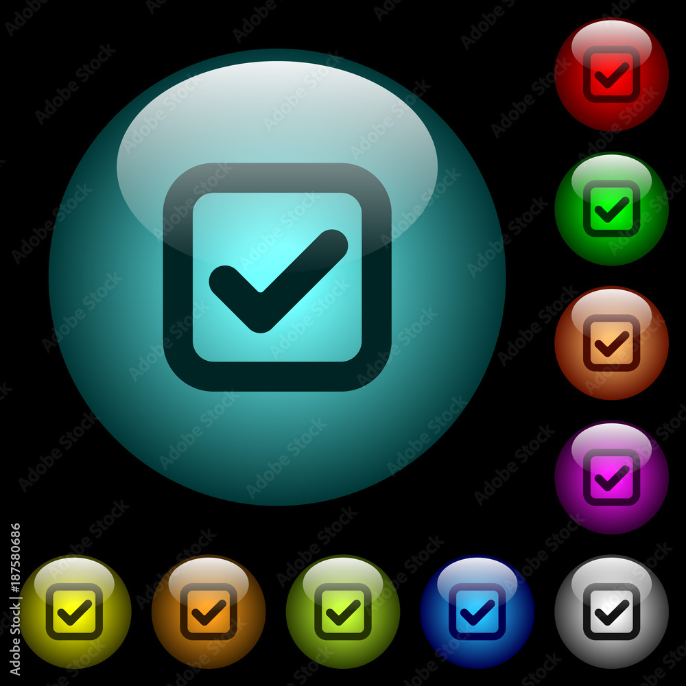 Checkbox icons in color illuminated glass buttons Checkbox icons in color illuminated glass buttons