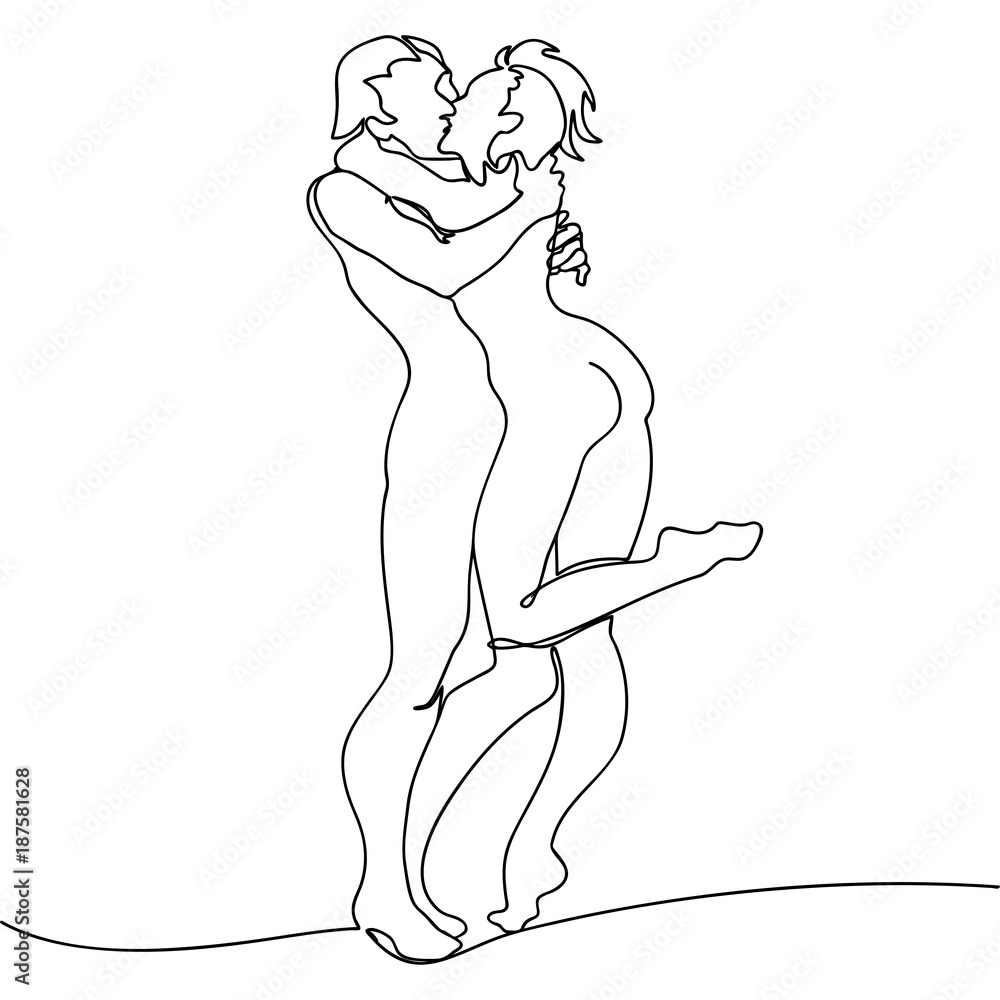 loving couple kissing continuous line drawing