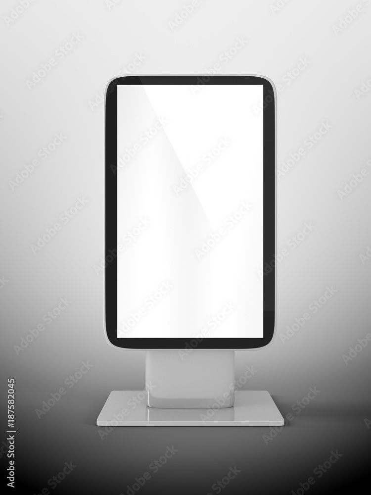 Outdoor Advertising Stand Display (empty banner lightbox) - mockup template on gray background. 3D rendering