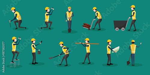 Construction worker characters set - Vector illustration