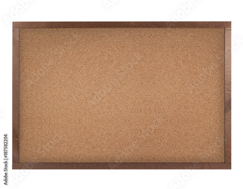 Empty corkboard (cork board) in frame isolated on white