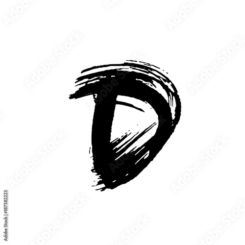 Letter D. Handwritten by dry brush. Rough strokes font. Vector illustration. Grunge style modern alphabet.
