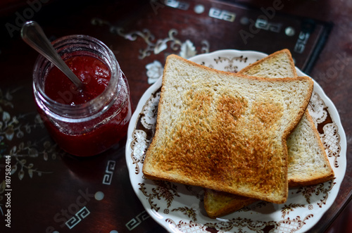 Toast with homade strawberry jam photo