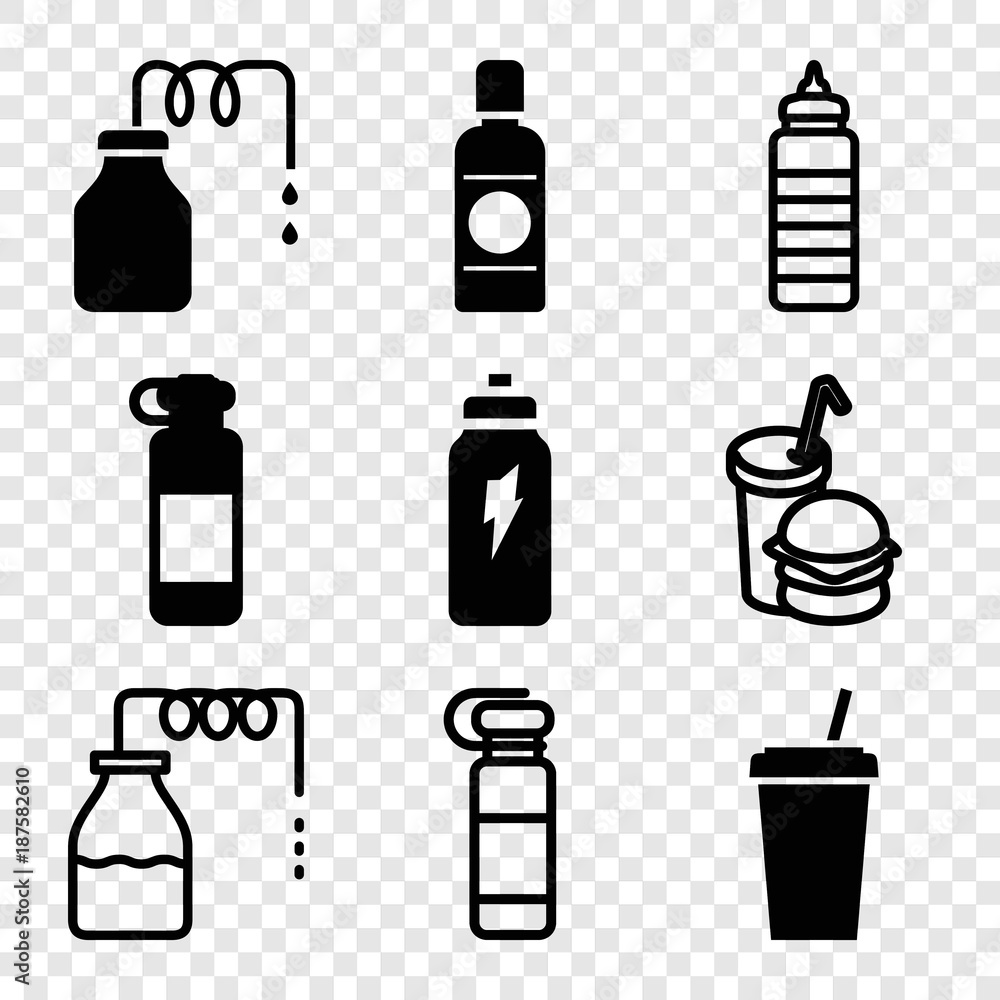 Set of 9 soda filled and outline icons Set of 9 soda filled and outline icons