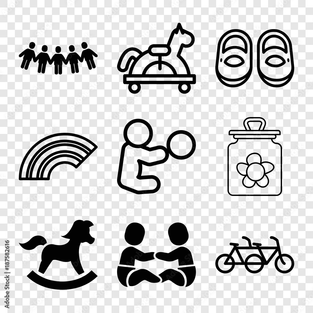 Set of 9 children filled and outline icons Set of 9 children filled and outline icons