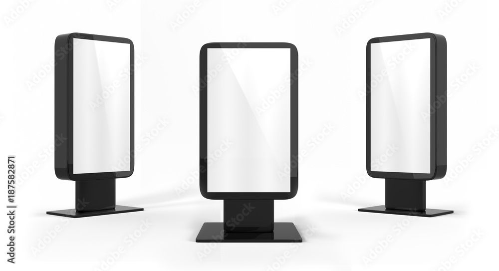 Outdoor Advertising Stand Display (empty banner lightbox) - mockup template isolated on white. 3D rendering Outdoor Advertising Stand Display (empty banner lightbox) - mockup template isolated on white. 3D rendering