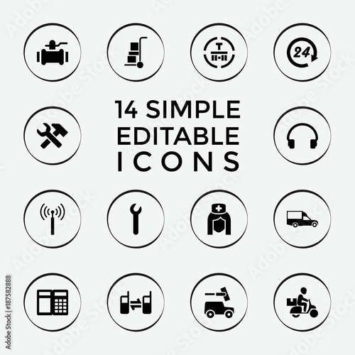 Set of 14 service filled icons