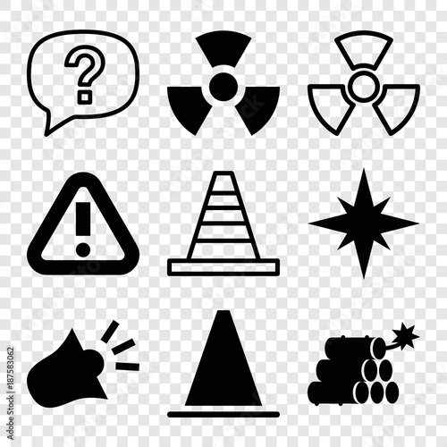 Set of 9 caution filled and outline icons