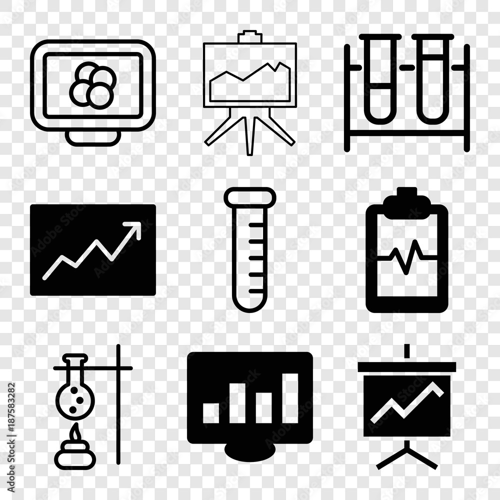 Set of 9 analysis filled and outline icons Set of 9 analysis filled and outline icons