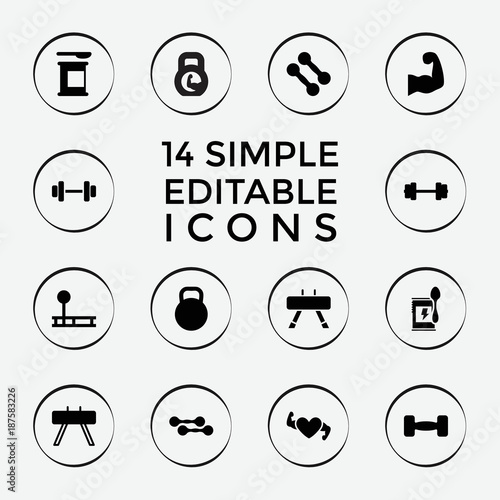 Set of 14 bodybuilding filled icons
