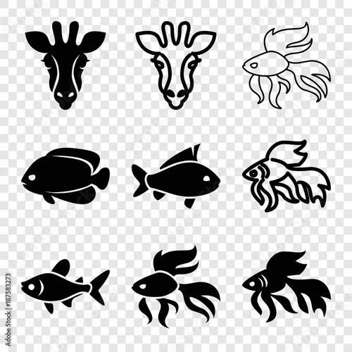 Set of 9 fauna filled and outline icons
