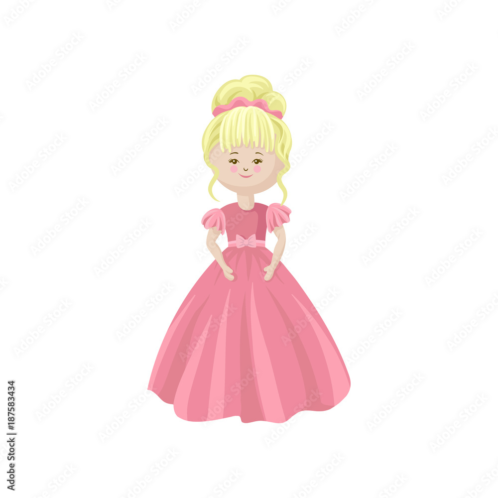 Beautiful blonde soft princess doll in a pink dress, sewing toy cartoon vector Illustration Beautiful blonde soft princess doll in a pink dress, sewing toy cartoon vector Illustration