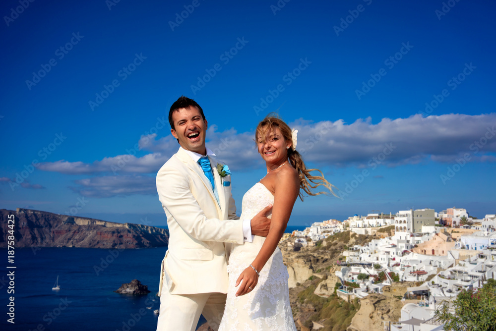 young couple on Santorini island