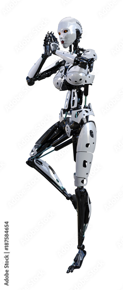 3D Rendering Female Robot on White 3D Rendering Female Robot on White
