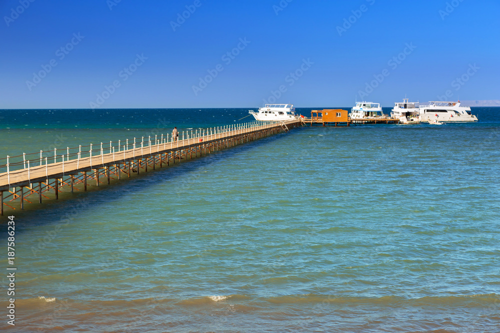 Wooden pier at the Red Sea in Hurghada, Egypt