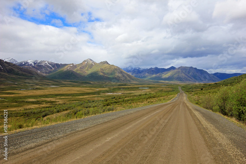 Endless Dempster Highway near the arctic circle, remote gravel road leading from Dawson City to Inuvik, Canada photo