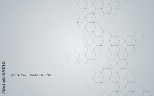 Vector hexagonal background. Digital geometric abstraction with lines and dots. Geometric abstract design.