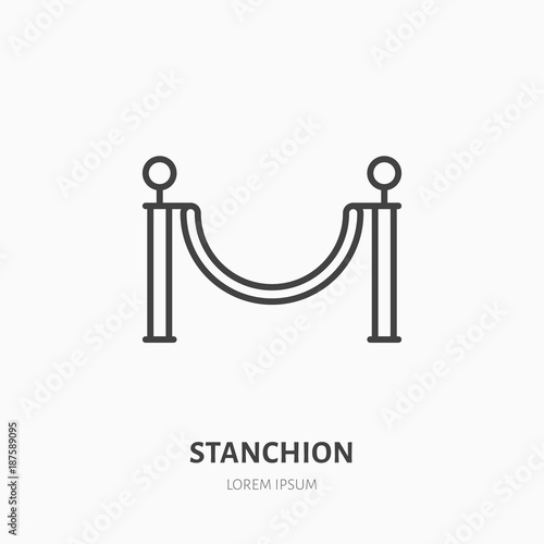 Stanchions flat line icon. Barrier, cinema red carpet sign. Thin linear logo for event, vip entrance.