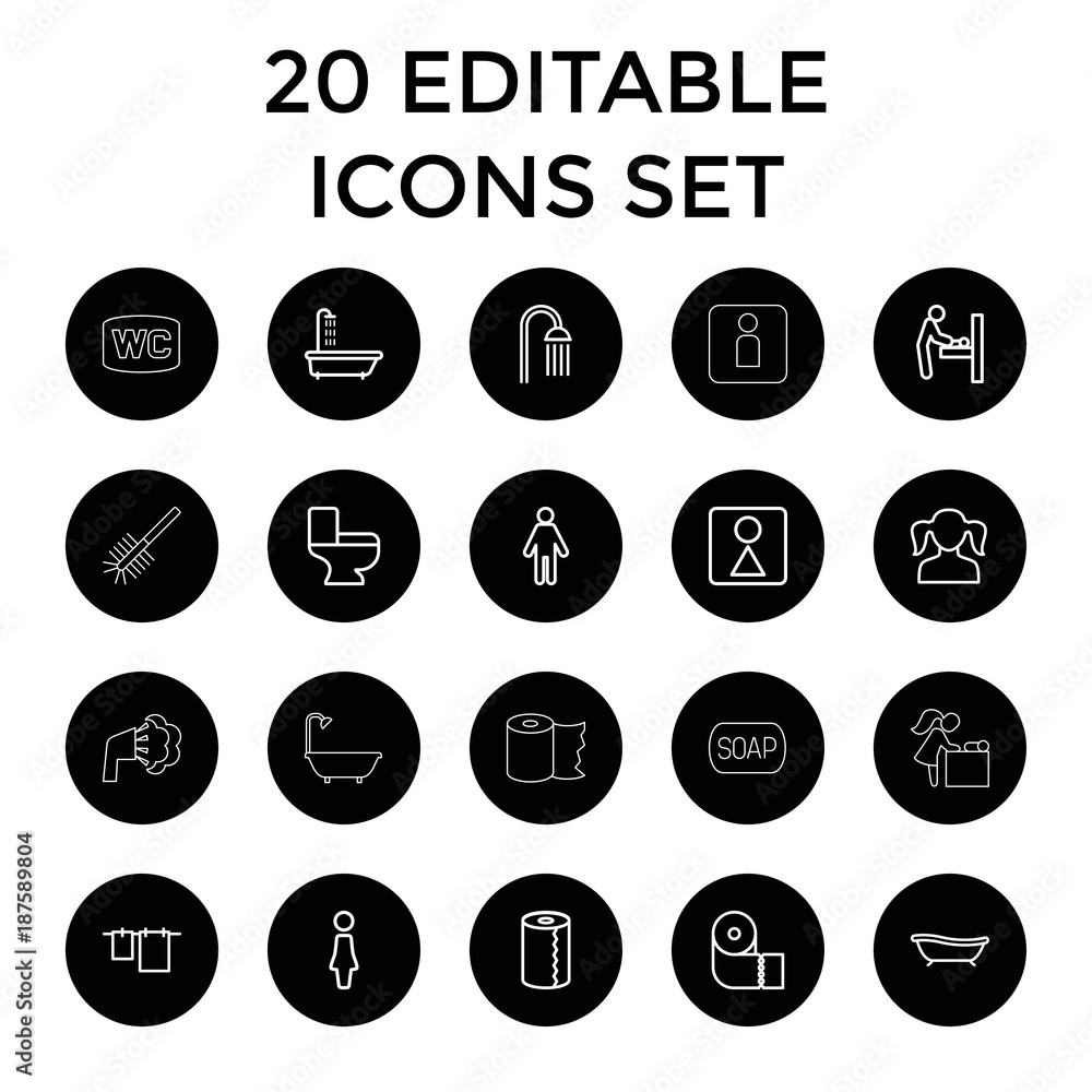 Toilet icons. set of 20 editable outline toilet icons Toilet icons. set of 20 editable outline toilet icons