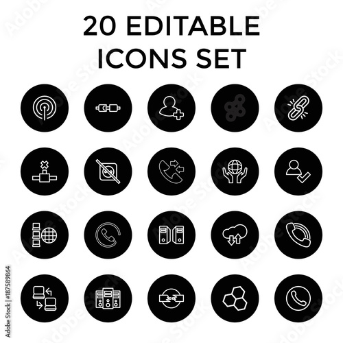 Connection icons. set of 20 editable outline connection icons