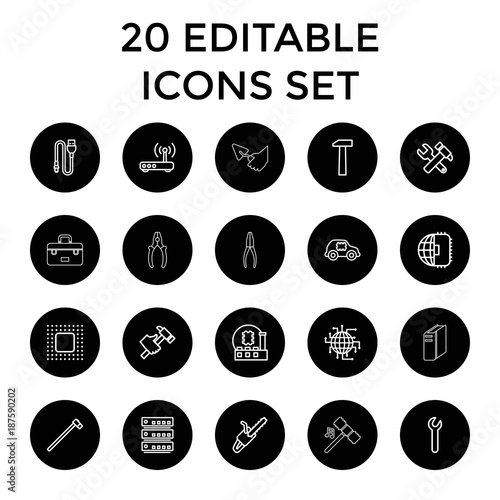 Hardware icons. set of 20 editable outline hardware icons