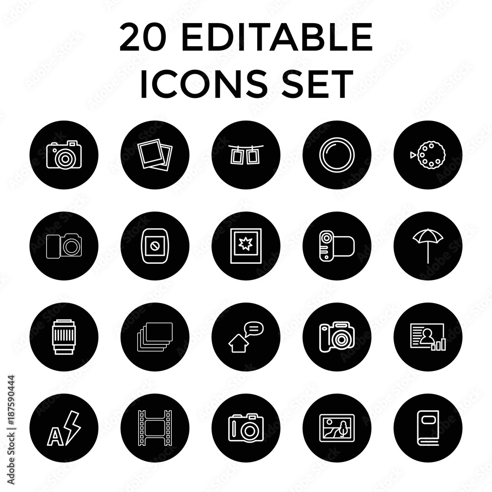 Photo icons. set of 20 editable outline photo icons Photo icons. set of 20 editable outline photo icons