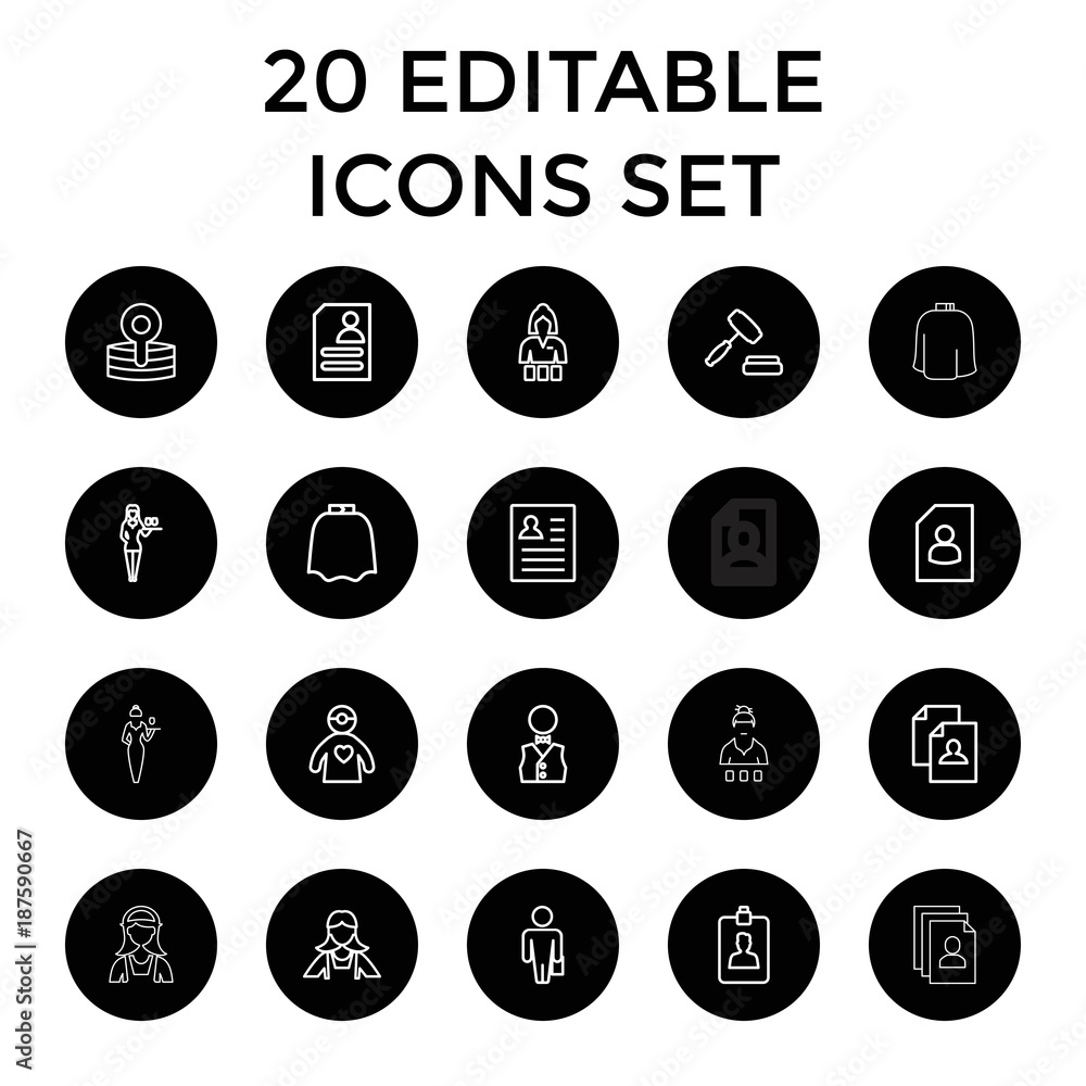 Occupation icons. set of 20 editable outline occupation icons