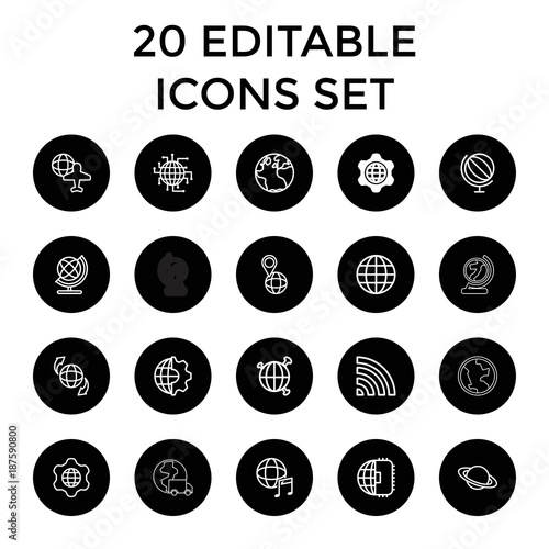 Globe icons. set of 20 editable outline globe icons